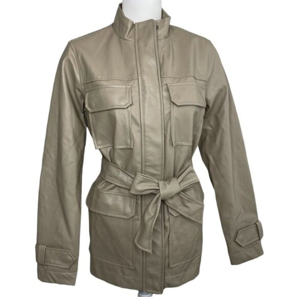New Day Anorak Jacket Women's LARGE Light‎ Beige Brown Self-Tie Belt Pockets NEW